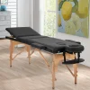 Masa de masaj pliabila, 3 zone, cadru lemn, spuma 5cm, inaltime 55-76cm, piele ecologica, dimensiuni 60x213cm, culoare Neagra