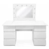 Masa de toaleta/machiaj, Vanessa + scaun Alba, alb, cu oglinda si LED-uri, 130x43x143 cm