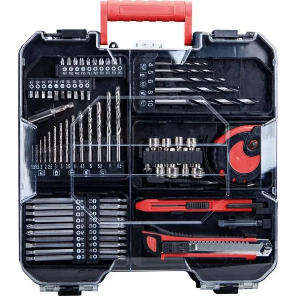 Masina gaurit/insurubat, 2x20V Li-ion, 2 Ah, incarcator si set burghie, varfuri si biti, 73 piese