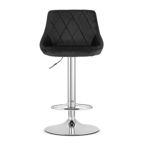 Set 2 scaune de bucatarie/bar, Artool, Kast, rotativ, catifea neagra, picior metal argintiu, 45.5x49x85-105 cm