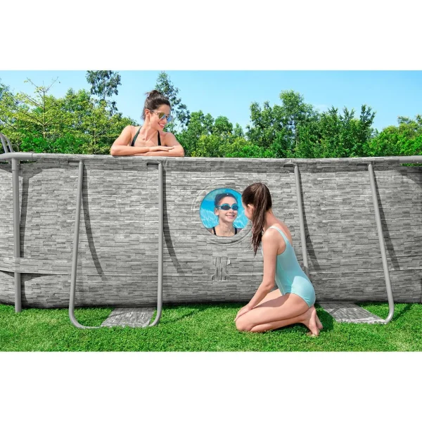 Piscina structura metalica, ovala, cu pompa nisip, scara, dozator, prelata acoperire, gri, 488x305x107 cm, Bestway Power Steel