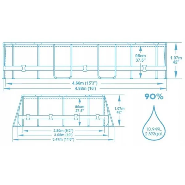 Piscina structura metalica, ovala, cu pompa nisip, scara, dozator, prelata acoperire, gri, 488x305x107 cm, Bestway Power Steel