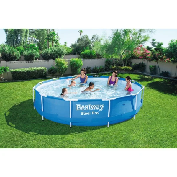 Piscina structura metalica, rotunda, albastru, cu test analiza apa, 366x76 cm, Bestway Steel Pro