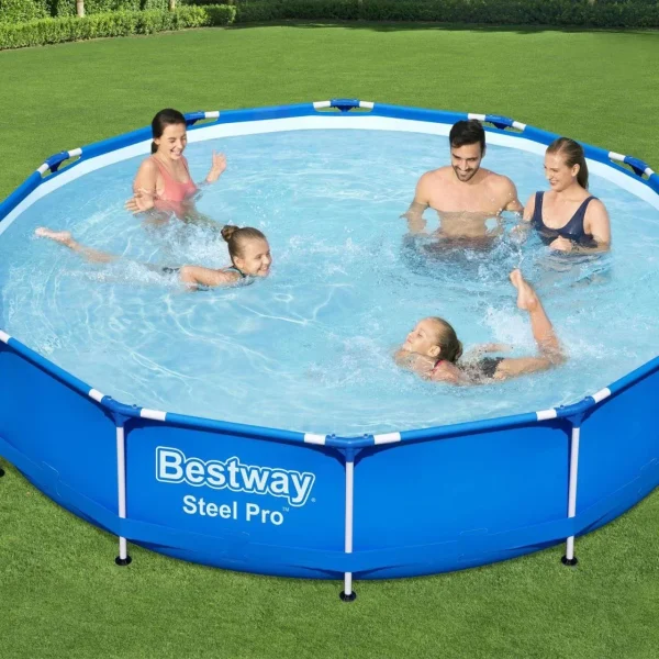 Piscina structura metalica, rotunda, albastru, cu test analiza apa, 366x76 cm, Bestway Steel Pro