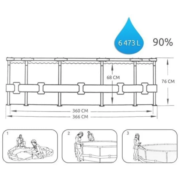 Piscina structura metalica, rotunda, cu pompa, filtru, test analiza apa, albastru, 366x76 cm, Bestway Steel Pro
