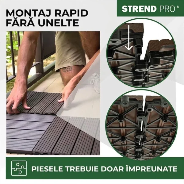 Podea de gradina din plastic, set 9 buc, 31x31 cm, maro inchis, Strend Pro