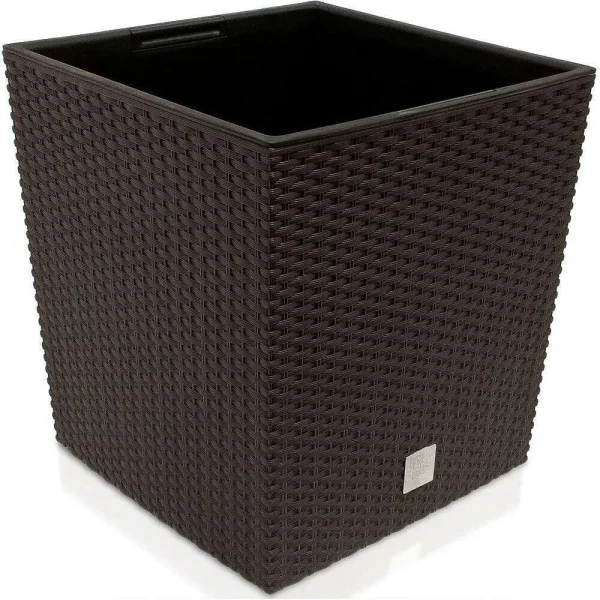 Set 2 ghivece de flori, Rato Low, imitatie ratan, patrate, 40x40x40.8 cm, maro, Prosperplast