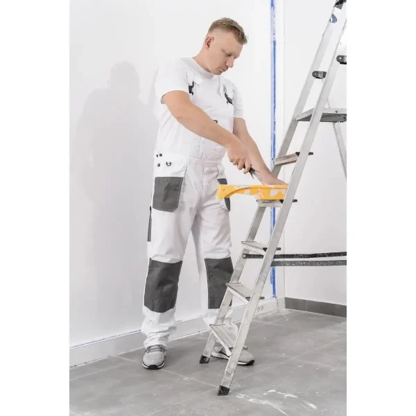 Pantaloni de lucru cu pieptar, salopeta, alb, model White Line, marimea L/52, Dedra