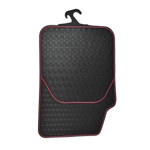 Covorase Auto Universale, din cauciuc sintetic moale, culoare Neagra cu dunga Rosie