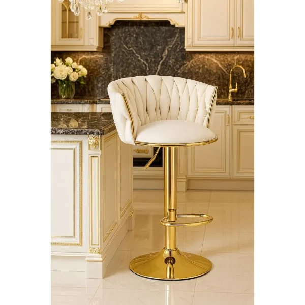 Scaun de bucatarie/bar, Artool, Mig, rotativ, catifea bej, picior metal auriu, 51x50x84-105 cm