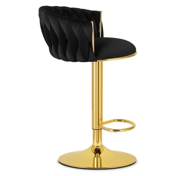Scaun de bucatarie/bar, Artool, Mig, rotativ, catifea neagra, picior metal auriu, 51x50x84-105 cm