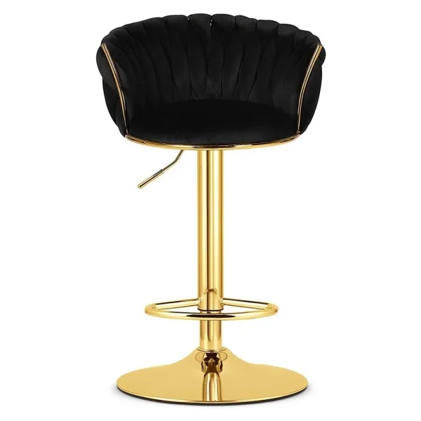 Scaun de bucatarie/bar, Artool, Mig, rotativ, catifea neagra, picior metal auriu, 51x50x84-105 cm