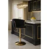 Scaun de bucatarie/bar, Artool, Mig, rotativ, catifea neagra, picior metal auriu, 51x50x84-105 cm