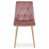 Set 4 scaune bucatarie/living, Artool, Libra, catifea roz, picioare metal natur, 45x54x86.5 cm