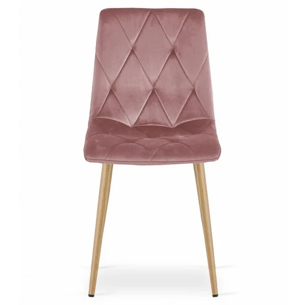 Set 4 scaune bucatarie/living, Artool, Libra, catifea roz, picioare metal natur, 45x54x86.5 cm