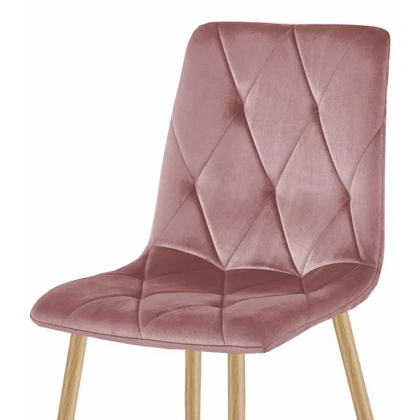 Set 4 scaune bucatarie/living, Artool, Libra, catifea roz, picioare metal natur, 45x54x86.5 cm