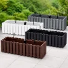 Set 2 Jardiniere decorative cu suport metalic, Boardee Fencycase W, gri, 58x18x16.2 cm