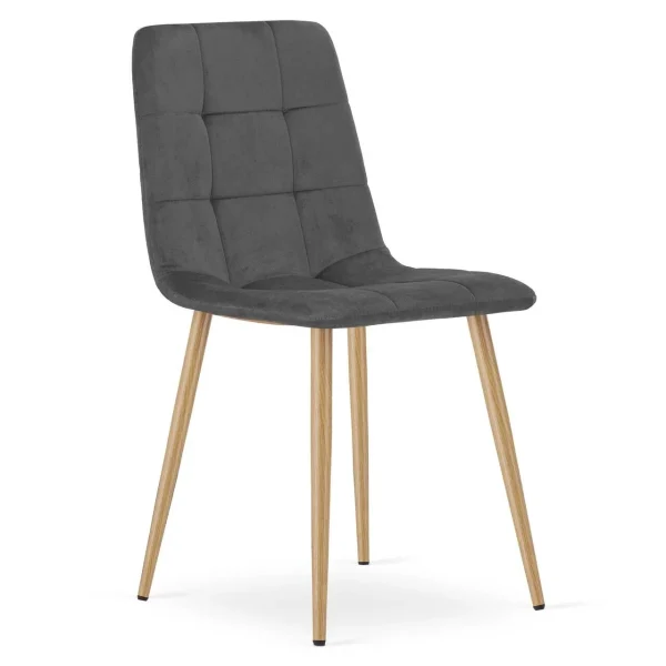 Set 4 scaune bucatarie/living, Artool, Kara, catifea gri, picioare metal natur, 44.5x50.5x87 cm