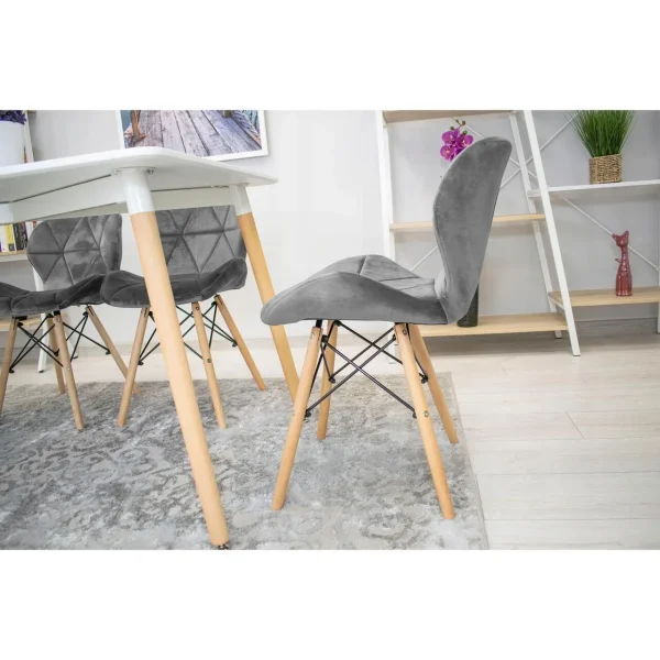 Set 6 scaune bucatarie/living, Artool, Lago Velvet, catifea gri, picioare lemn natur, 48x52.5x74 cm