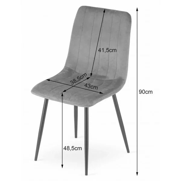 Set 6 scaune bucatarie/living, Artool, Lava, catifea gri, picioare metal negru, 43x51x90 cm