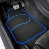 Set 4 Covorase auto din Mocheta, model Universal, culoare Negru cu margine Albastra, dimensiuni fata 64 x 44cm | spate 44 x 29cm