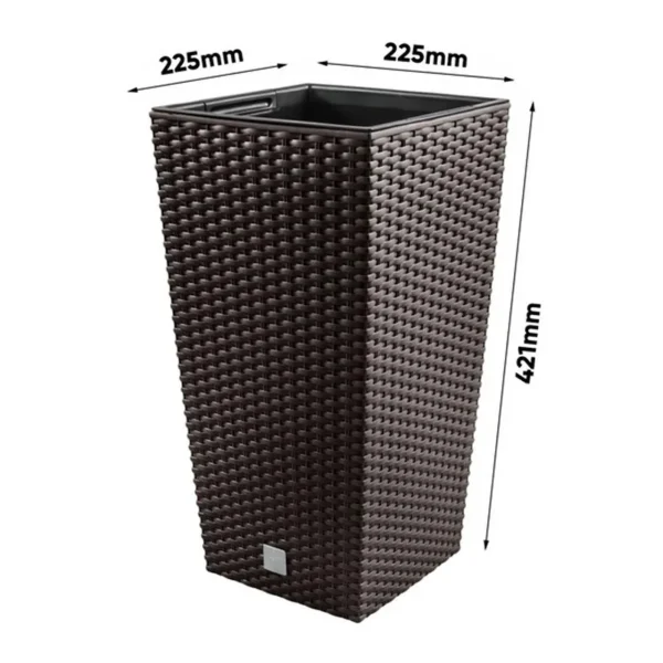 Set 2 ghivece de flori, Rato, imitatie ratan, inalte, 22.5x22.5x42 cm, maro, Prosperplast