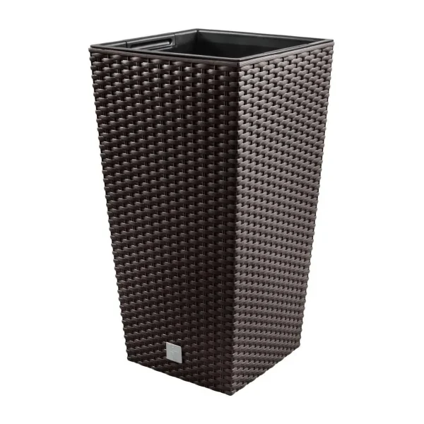 Set 2 ghivece de flori, Rato, imitatie ratan, inalte, 22.5x22.5x42 cm, maro, Prosperplast