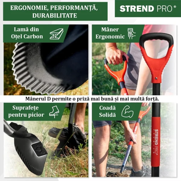 Set harlet, cazma, ascutit, margini zimtate, maner fibra sticla, 115 cm, cu manusi, RedShark