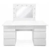 Masa de toaleta/machiaj, Vanessa + scaun Avola, alb, cu oglinda si LED-uri, 130x43x143 cm