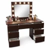 Masa de toaleta/machiaj, Vanessa, wenge, cu oglinda si LED-uri, 130x43x143 cm
