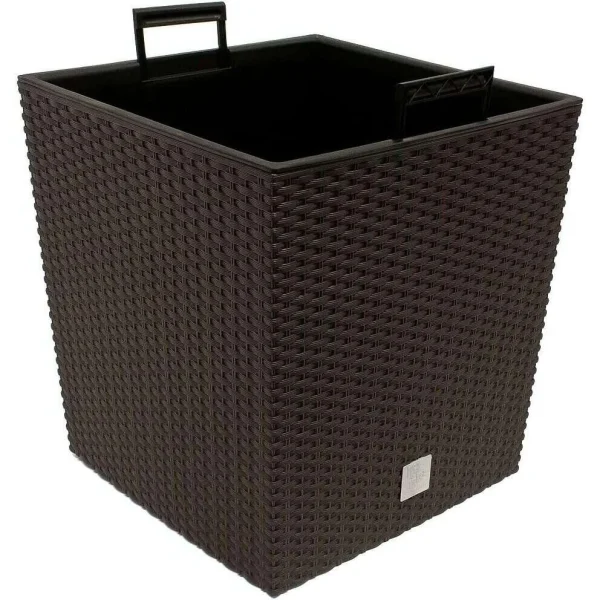 Set 2 ghivece de flori, Rato Low, imitatie ratan, patrate, 32x32x32.5 cm, maro, Prosperplast