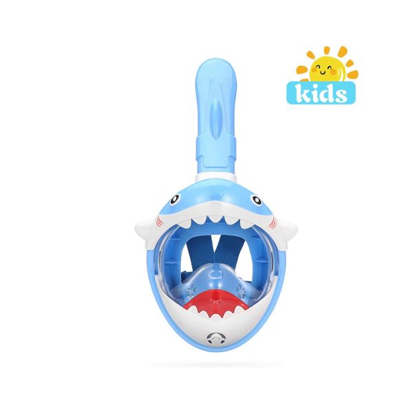 Masca snorkeling cu tub pentru copii model rechin, albastra