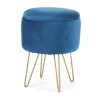 Taburet, rotund, cu spatiu depozitare, catifea, albastru, max 90 kg, 35x35x45 cm, Lili