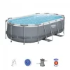 Piscina structura metalica, ovala, cu filtru, scara, gri, 427x250x100 cm, Bestway Power Steel