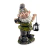 Decoratiune gradina, ceramica, pitic cu felinar si harlet, 25x20x45 cm