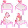 Masa Muzicala de Desen pentru copii cu Proiector, model Girafa, culoare Roz, 24 imagini, AVX-WT-222-2-PINK-GIRAFFE