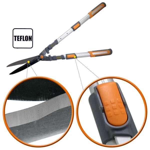 Foarfeca gard viu, arbusti, lama teflonata, otel japonez SK 5, maner aluminiu telescopic 71-83 cm, Richmann Exclusive