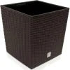 Set 2 ghivece de flori, Rato Low, imitatie ratan, patrate, 32x32x32.5 cm, maro, Prosperplast