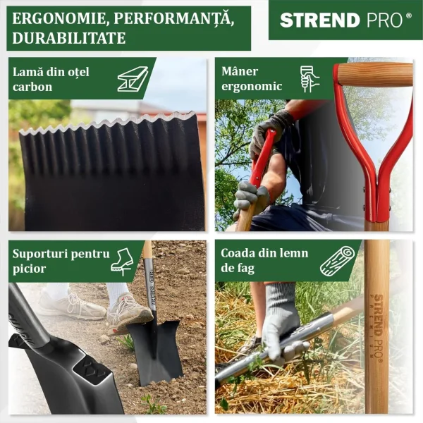 Harlet, cazma, drept, cu capat zimtat, coada lemn, 17x30x115 cm, Strend Pro Premium RedShark