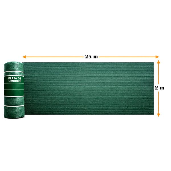 Plasa de umbrire, HDPE, 140 g/mp, grad de umbrire 85%, verde, 2x25 m