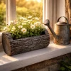 Vas flori dreptunghiular pentru gradina, model scoarta copac, 34 x 21 cm, aspect rustic
