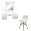 Masa de toaleta/machiaj + scaun Lars, alba, cu oglinda si LED-uri, Vanessa, 130x43x143 cm