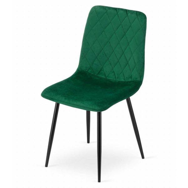Scaun bucatarie/living, Artool, Turin, catifea verde, picioare metal negru, 44.5x53x88.5 cm