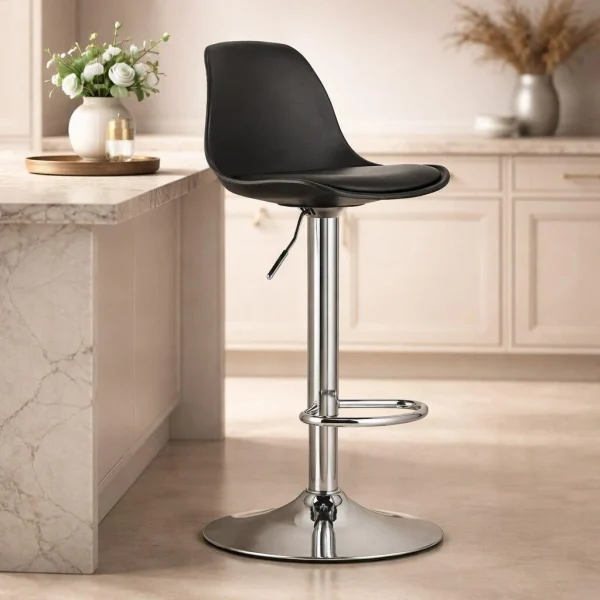 Set 2 scaune de bucatarie/bar, Artool, Hoga, rotativ, PP negru, picior metal argintiu, 38x40x81-102 cm