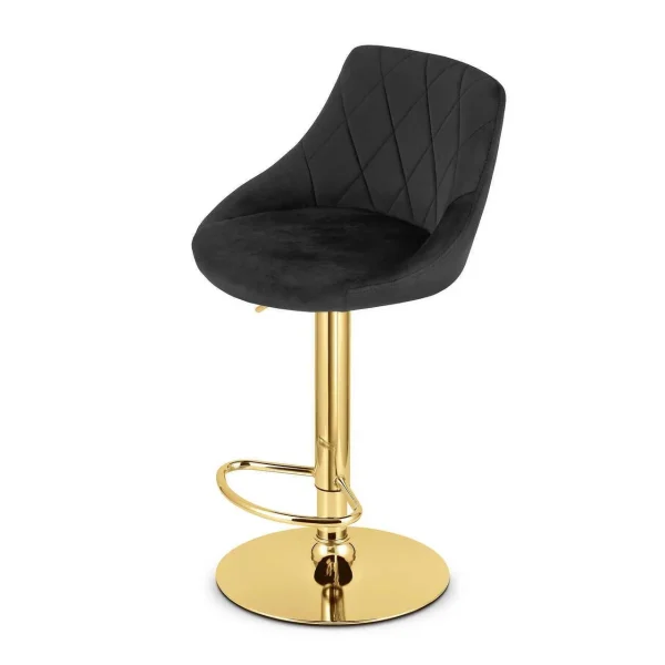 Set 2 scaune de bucatarie/bar, Artool, Kast, rotativ, catifea neagra, picior metal auriu, 45.5x49x85-105 cm