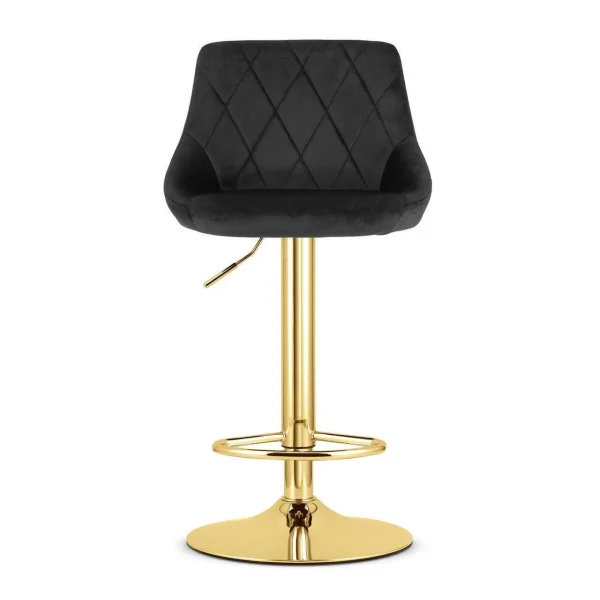 Set 2 scaune de bucatarie/bar, Artool, Kast, rotativ, catifea neagra, picior metal auriu, 45.5x49x85-105 cm