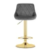 Set 2 scaune de bucatarie/bar, Artool, Kast, rotativ, catifea gri, picior metal auriu, 45.5x49x85-105 cm