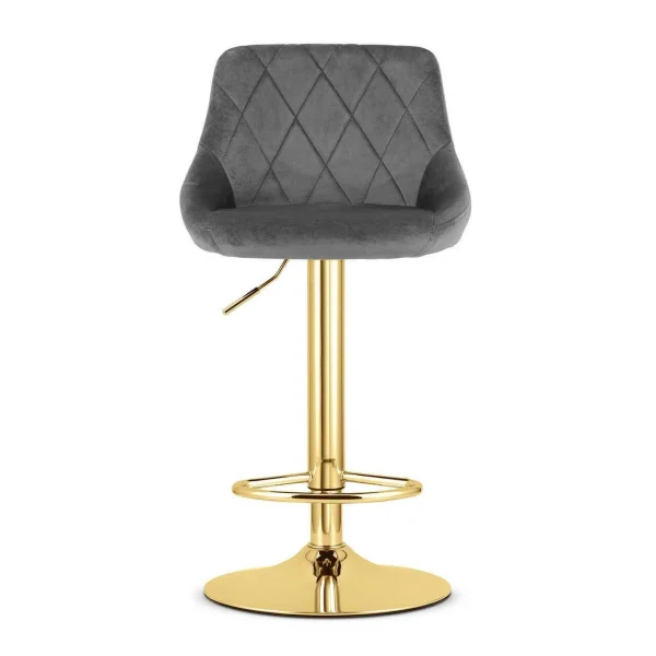Set 2 scaune de bucatarie/bar, Artool, Kast, rotativ, catifea gri, picior metal auriu, 45.5x49x85-105 cm