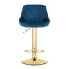 Set 2 scaune de bucatarie/bar, Artool, Kast, rotativ, catifea bleumarin, picior metal auriu, 45.5x49x85-105 cm