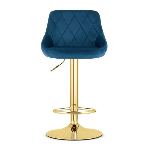 Set 2 scaune de bucatarie/bar, Artool, Kast, rotativ, catifea bleumarin, picior metal auriu, 45.5x49x85-105 cm